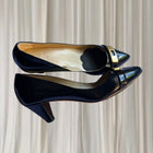 Milana Kitten Heel Pumps - Black Patent Leather With Gold Buckle - Image 2