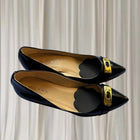 Milana Kitten Heel Pumps - Black Patent Leather With Gold Buckle - Image 1