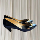 Milana Kitten Heel Pumps - Black Patent Leather With Gold Buckle - Image 3