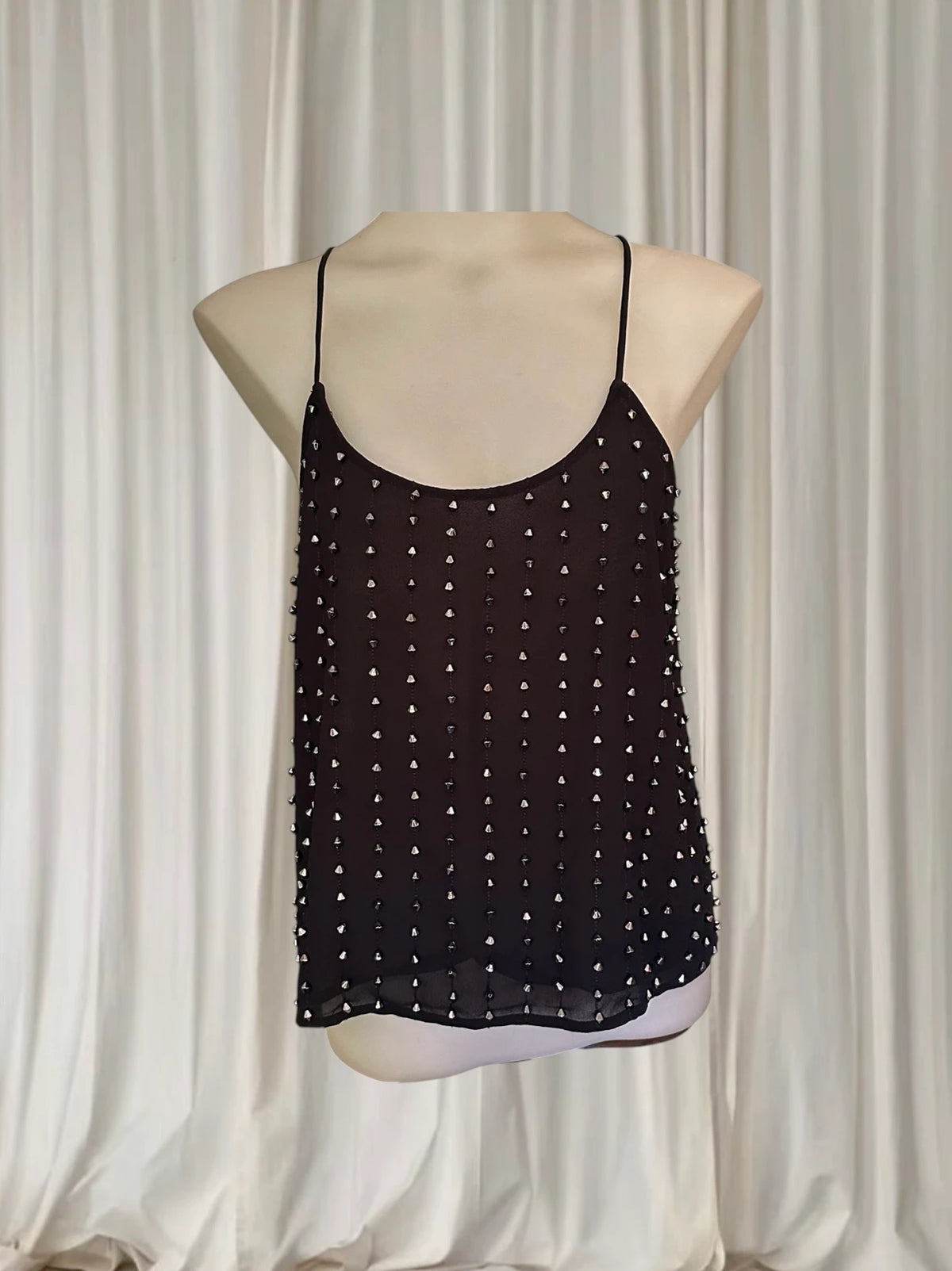 Bardot Cami Tank Top - Silver Stud Embellished Grunge Aesthetic - Image 1