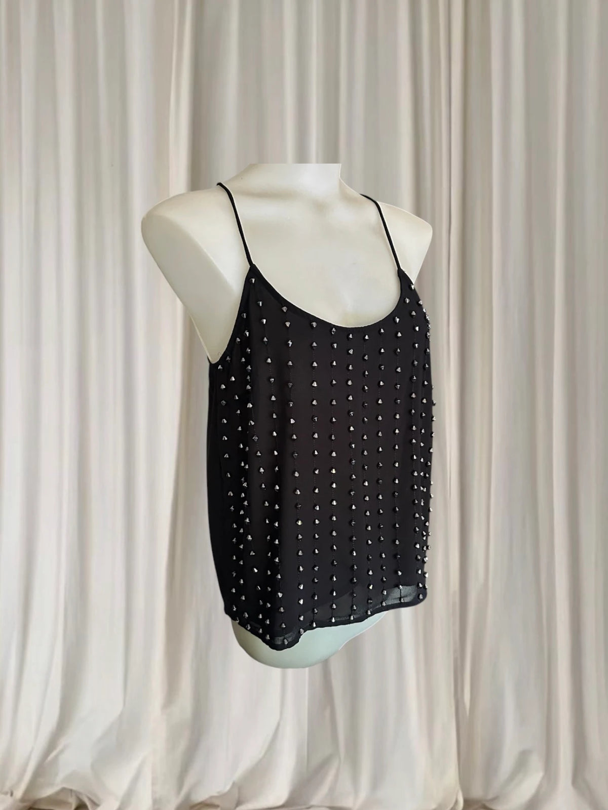 Bardot Cami Tank Top - Silver Stud Embellished Grunge Aesthetic - Image 2