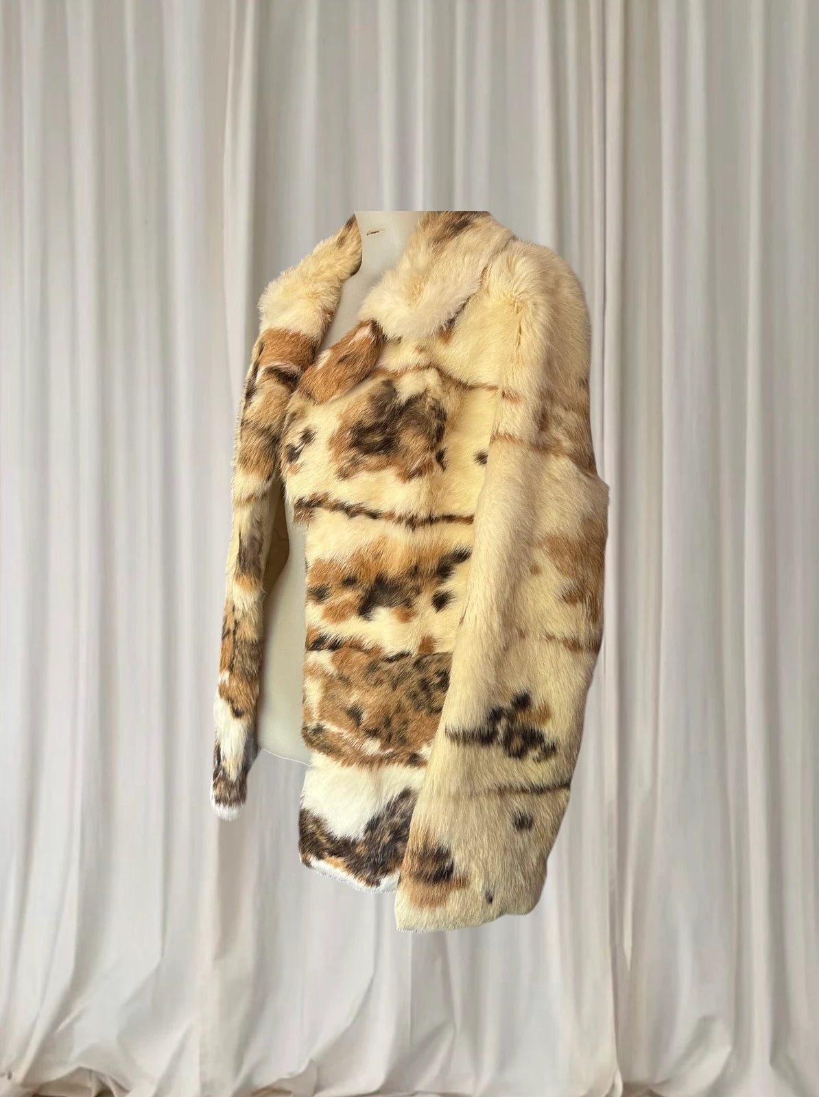 APLA Vintage Rabbit Fur Jacket - Luxurious Spotted Pattern Coat M - Image 3