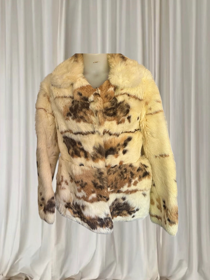 APLA Vintage Rabbit Fur Jacket - Luxurious Spotted Pattern Coat M - Image 1