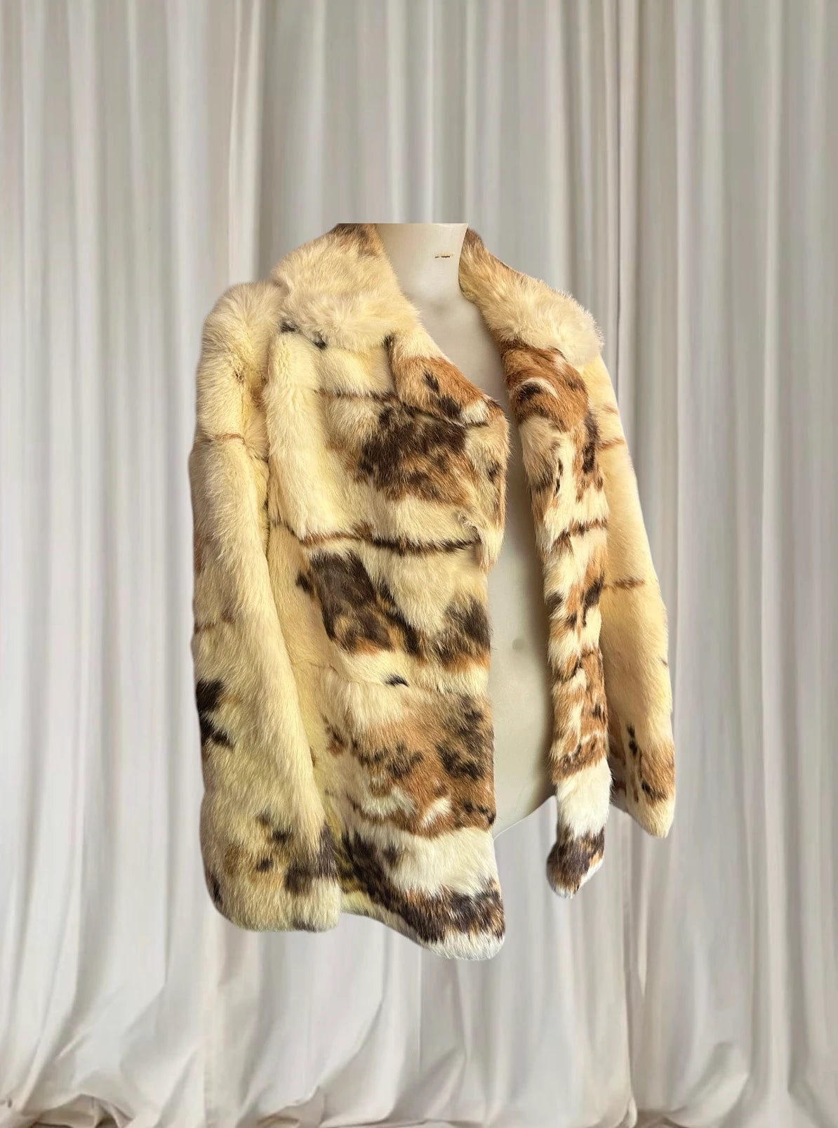 APLA Vintage Rabbit Fur Jacket - Luxurious Spotted Pattern Coat M - Image 4