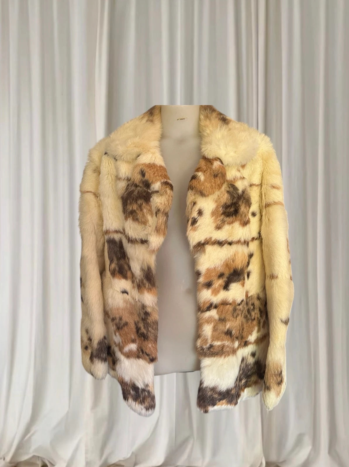 APLA Vintage Rabbit Fur Jacket - Luxurious Spotted Pattern Coat M - Image 2