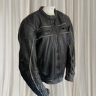 Torque Men's Leather Motorcycle Jacket - Black With White Piping - Image 2
