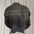 Torque Men's Leather Motorcycle Jacket - Black With White Piping - Image 4