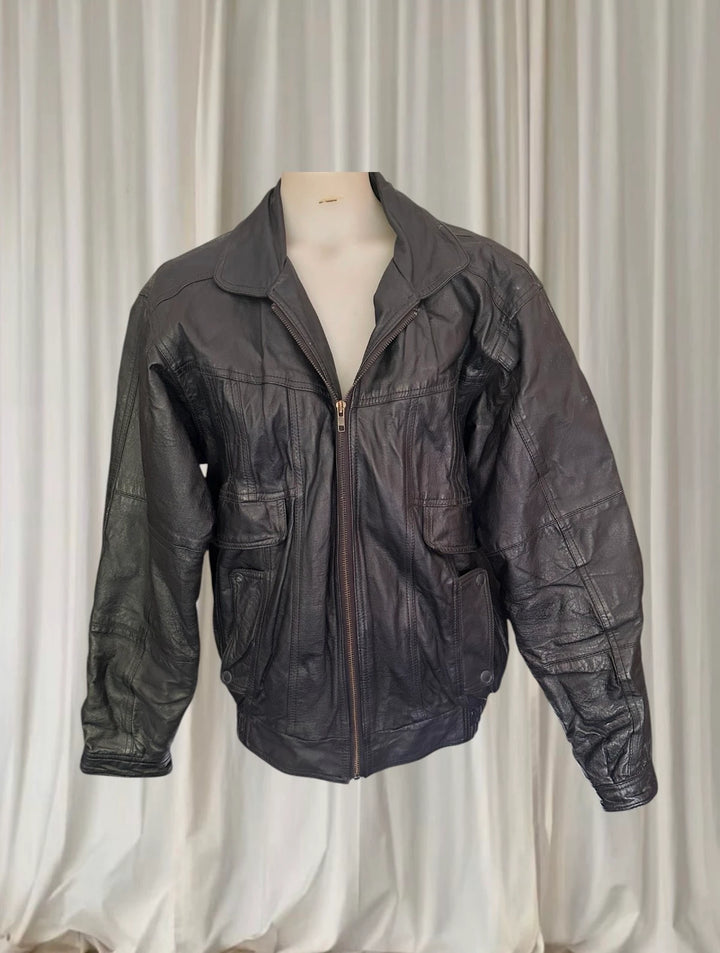 Redwood Vintage Leather Bomber Jacket - Classic Black Outerwear - Image 1