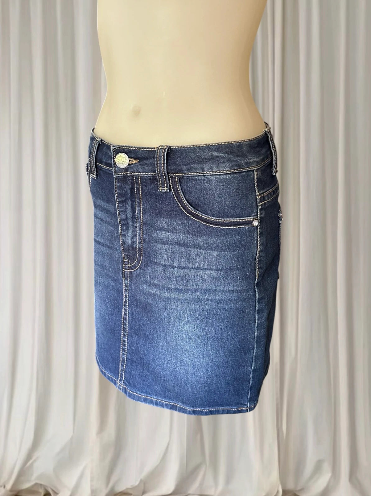 Pure Western Denim Mini Skirt - Dark Wash With Signature Embroidery - Image 3