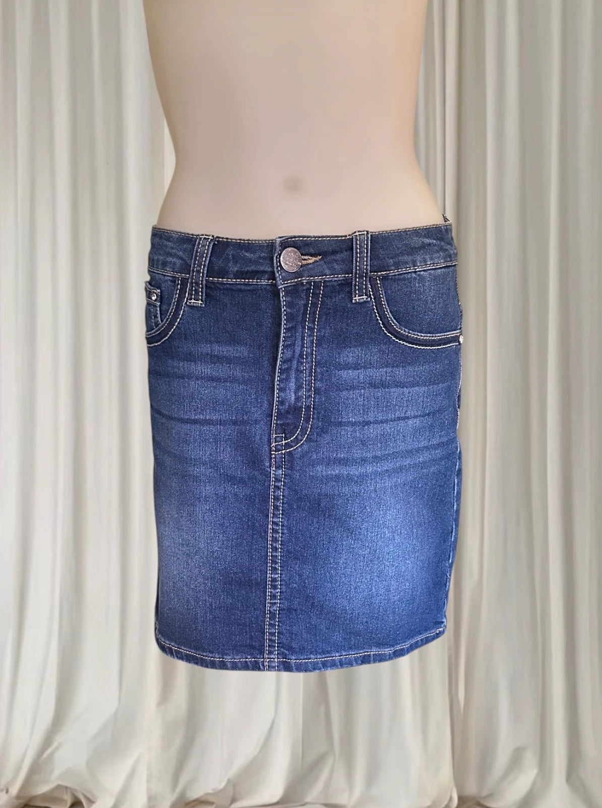 Pure Western Denim Mini Skirt - Dark Wash With Signature Embroidery - Image 2