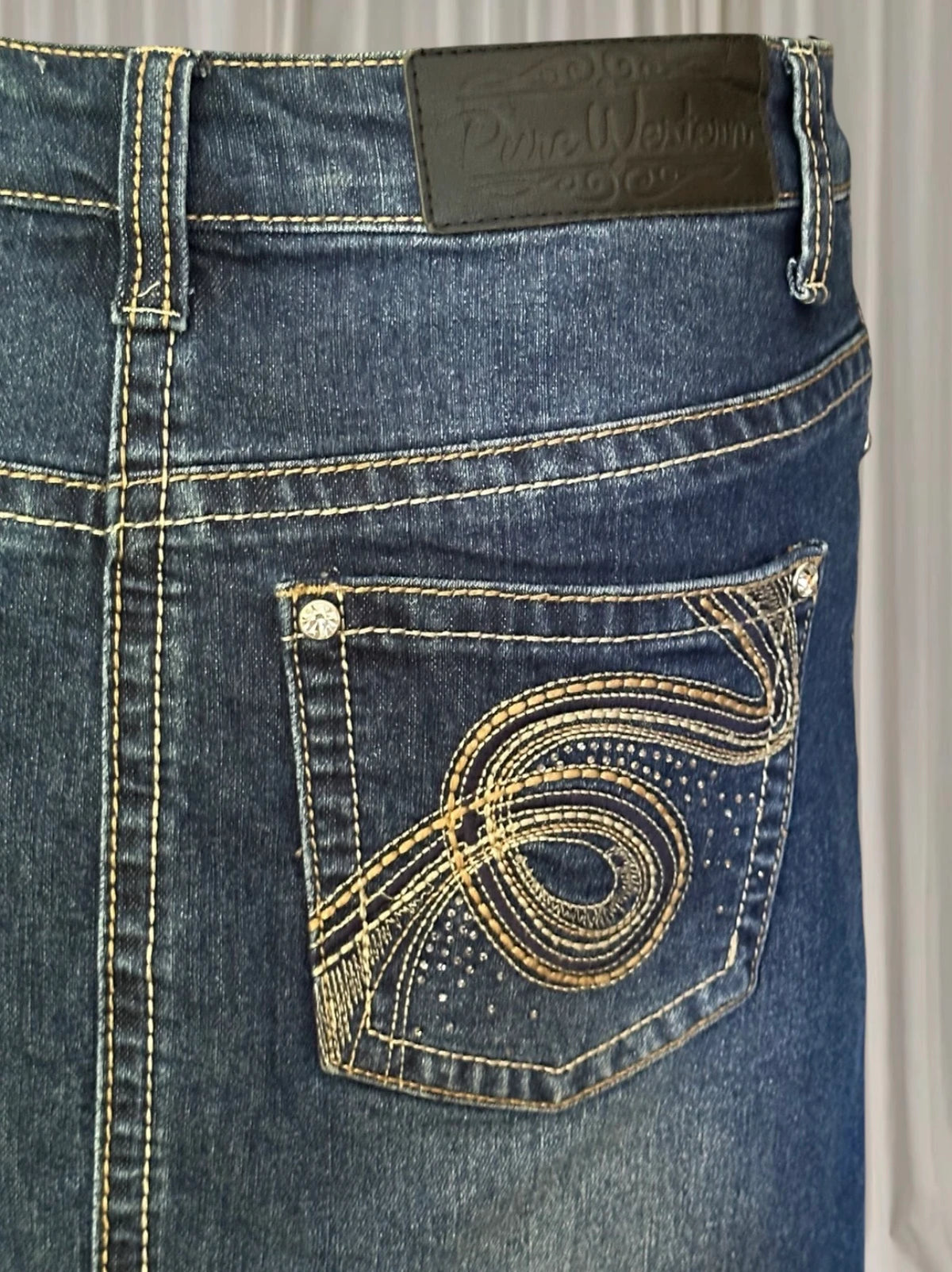 Pure Western Denim Mini Skirt - Dark Wash With Signature Embroidery - Image 5