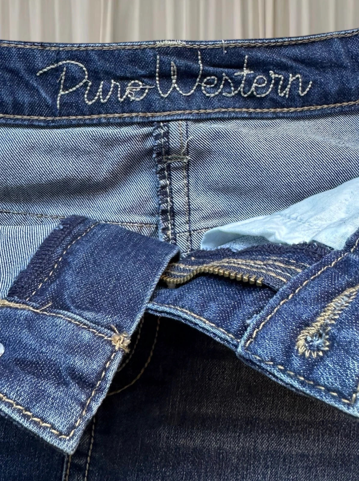 Pure Western Denim Mini Skirt - Dark Wash With Signature Embroidery - Image 6