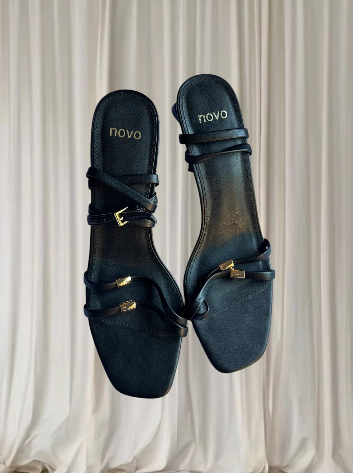 Novo Verone Black Strappy Square Toe Sandals - Gold Hardware - Image 5