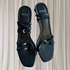 Novo Verone Black Strappy Square Toe Sandals - Gold Hardware - Image 5