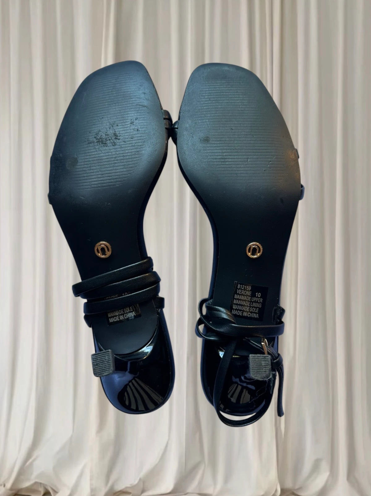 Novo Verone Black Strappy Square Toe Sandals - Gold Hardware - Image 7