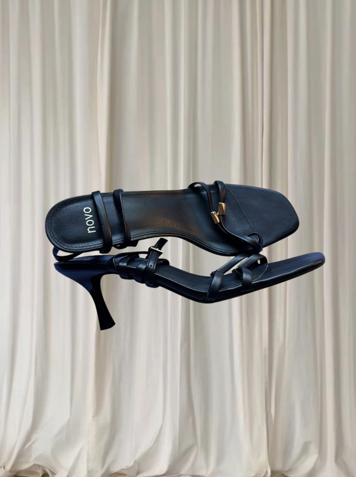 Novo Verone Black Strappy Square Toe Sandals - Gold Hardware - Image 3