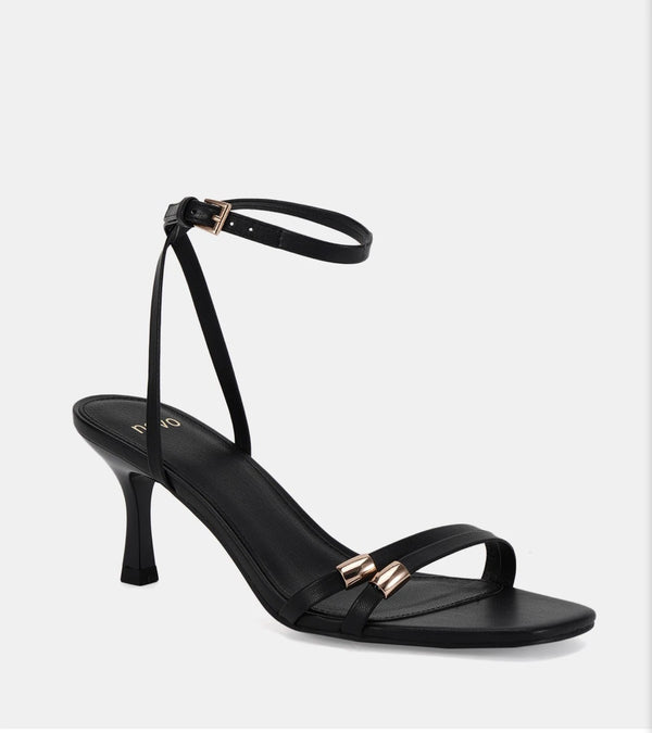 Novo Verone Black Strappy Square Toe Sandals - Gold Hardware - Image 1