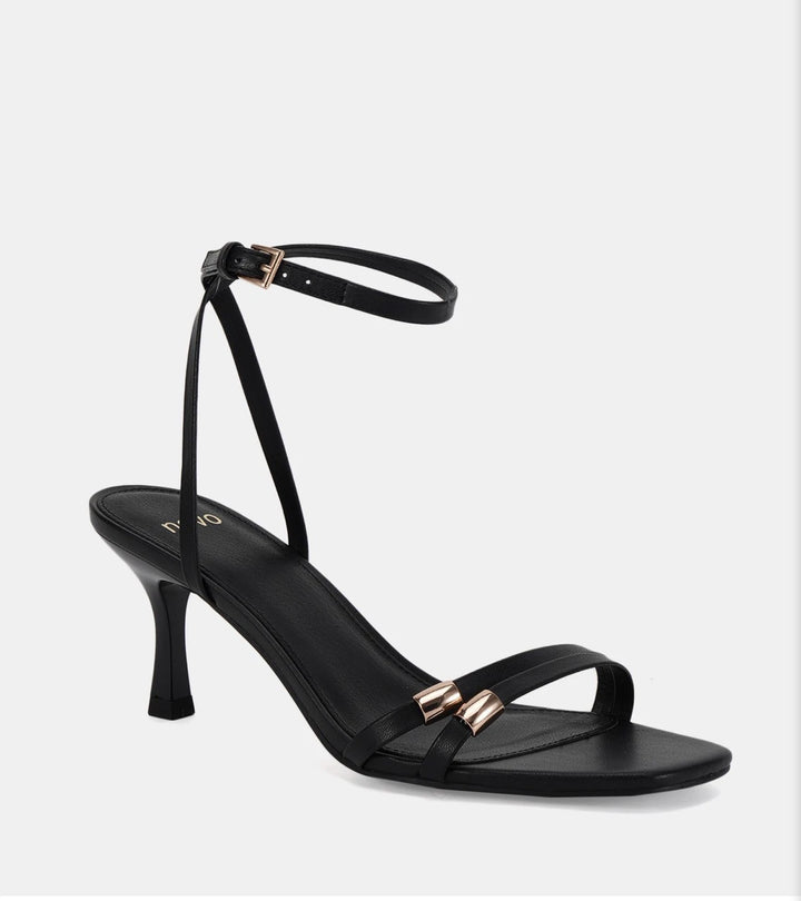 Novo Verone Black Strappy Square Toe Sandals - Gold Hardware - Image 1