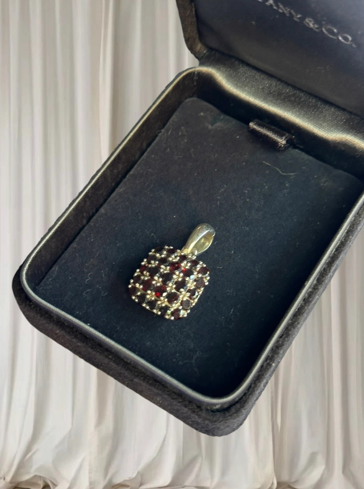 Sterling Silver Square Garnet Cluster Pendant - Elegant Vintage Style - Image 2