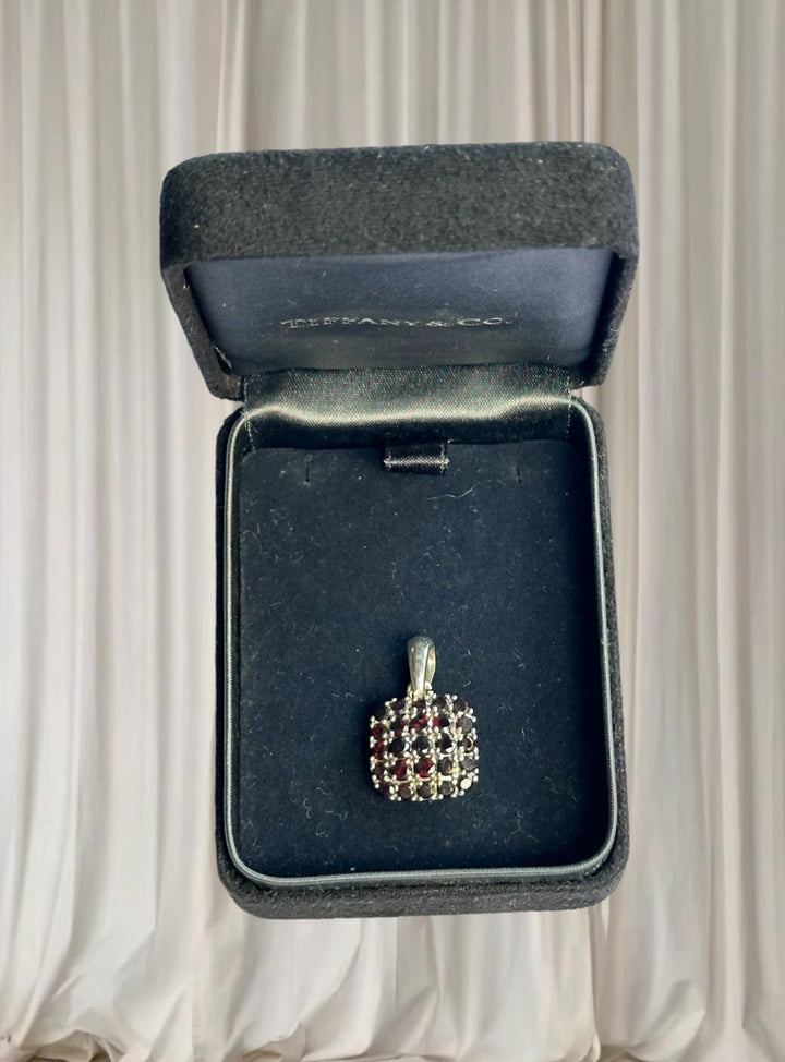Sterling Silver Square Garnet Cluster Pendant - Elegant Vintage Style - Image 1
