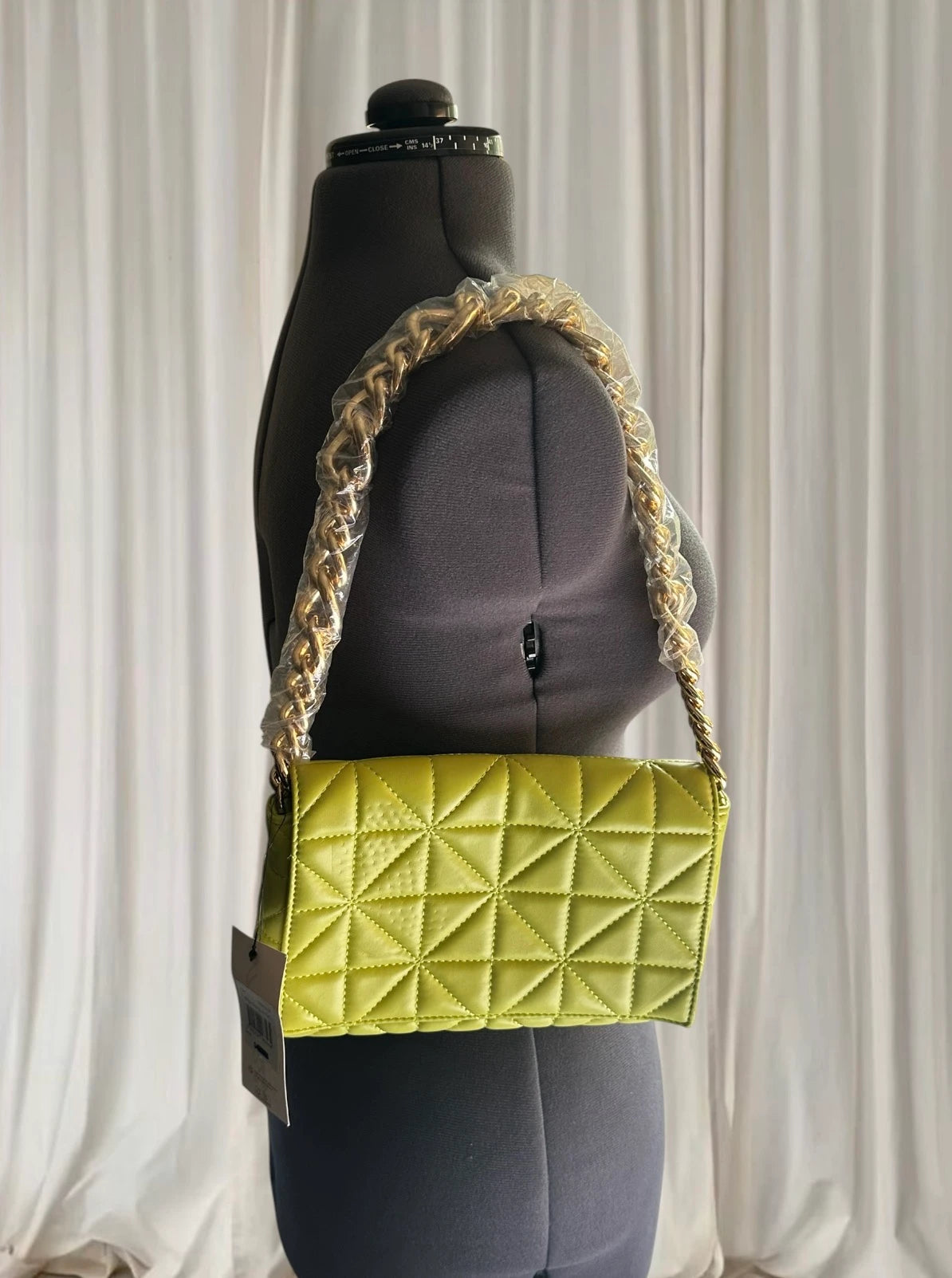 Miss Shop Quilted Shoulder Bag - Lime Green With Chain Strap - Image 2