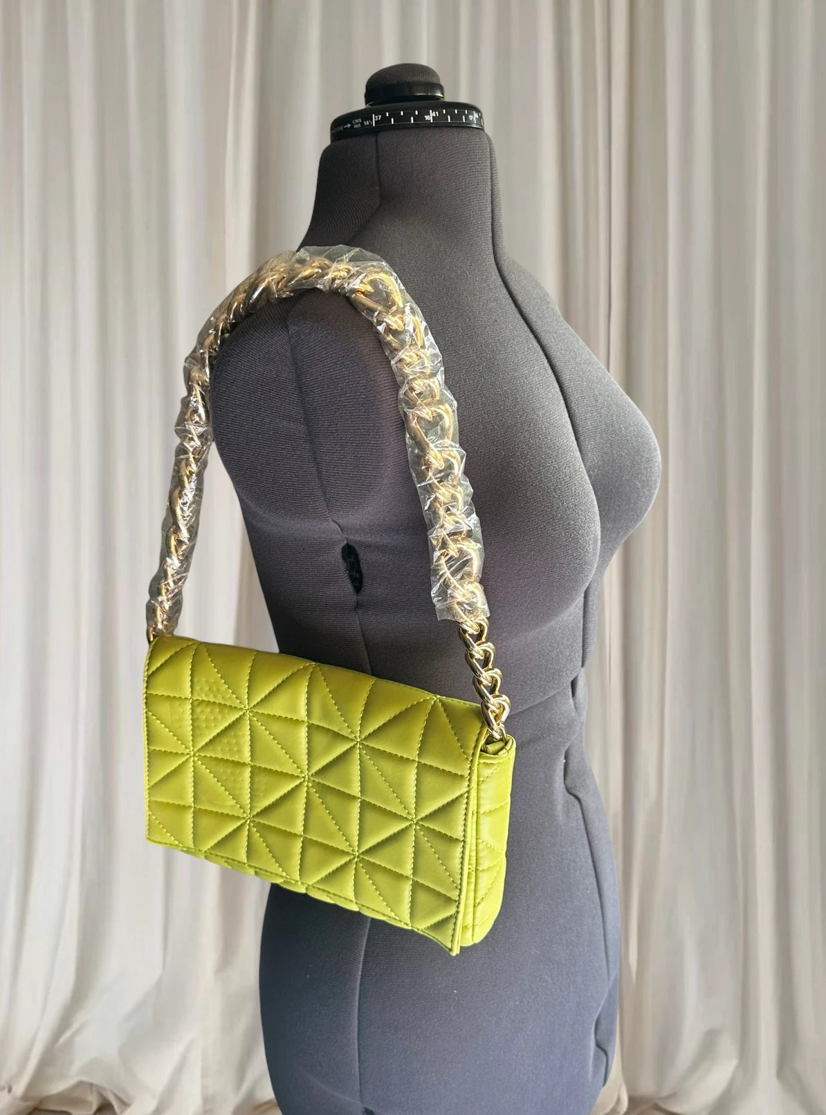 Miss Shop Quilted Shoulder Bag - Lime Green With Chain Strap - Image 1