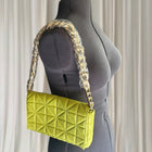 Miss Shop Quilted Shoulder Bag - Lime Green With Chain Strap - Image 1