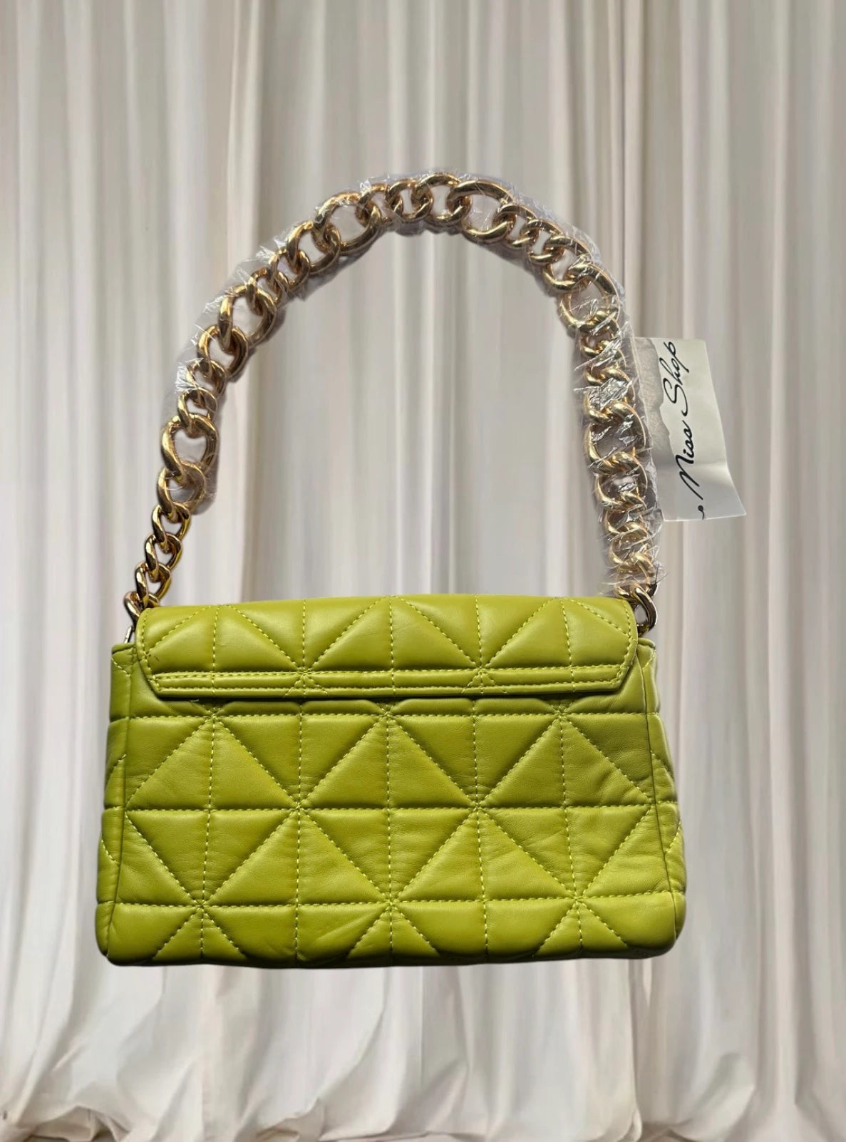 Miss Shop Quilted Shoulder Bag - Lime Green With Chain Strap - Image 4