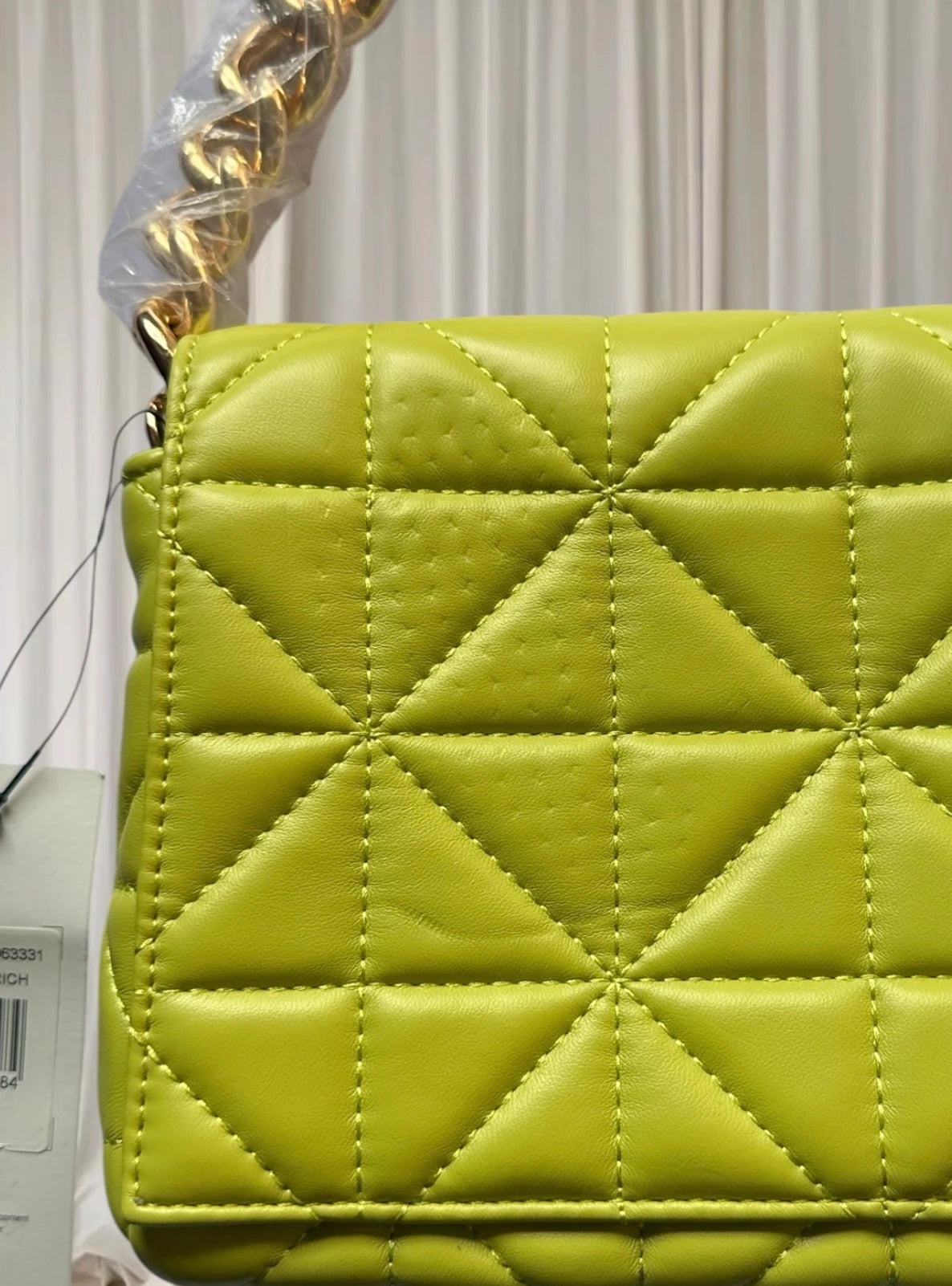 Miss Shop Quilted Shoulder Bag - Lime Green With Chain Strap - Image 8