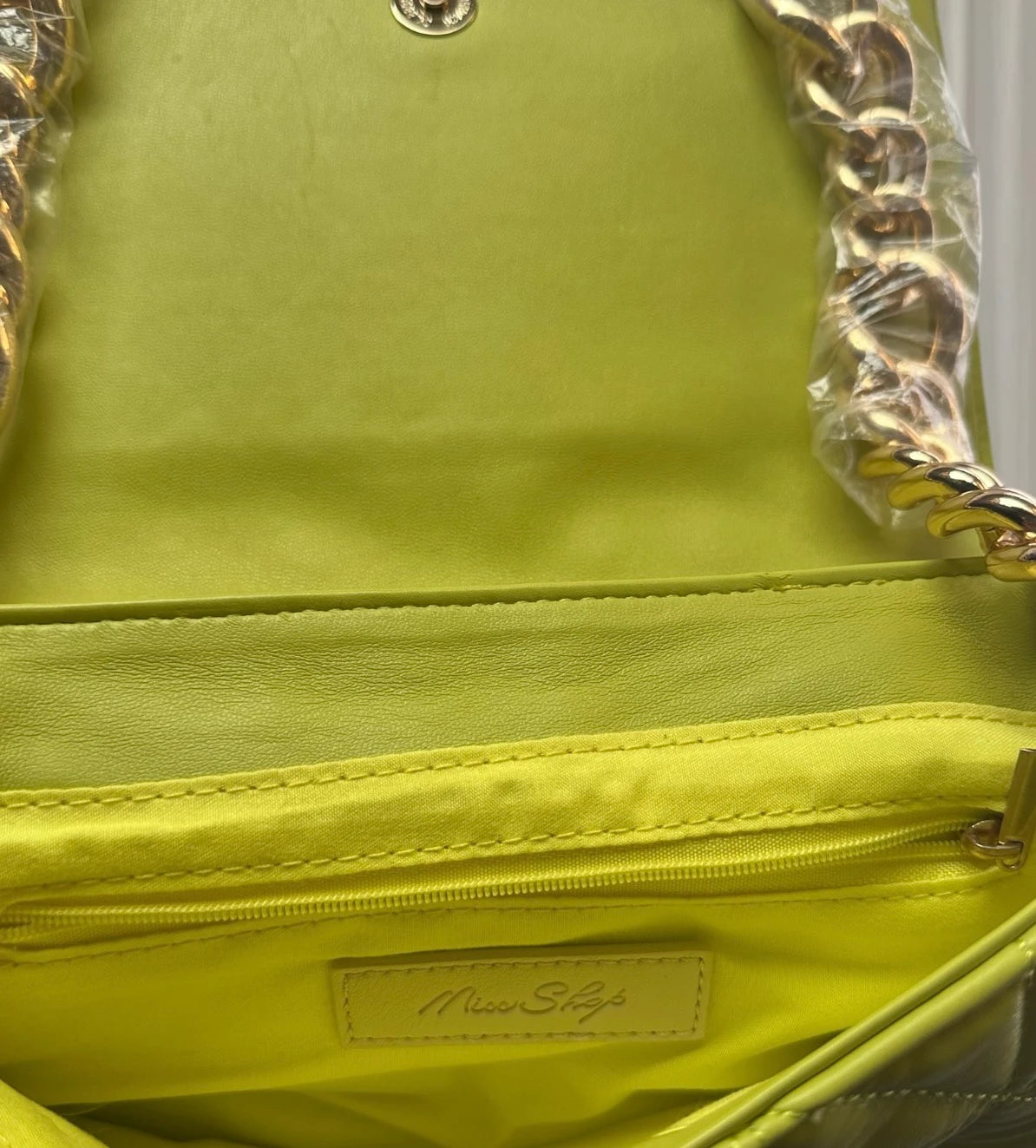 Miss Shop Quilted Shoulder Bag - Lime Green With Chain Strap - Image 6