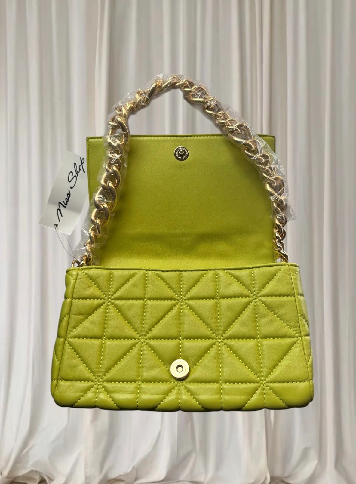 Miss Shop Quilted Shoulder Bag - Lime Green With Chain Strap - Image 5