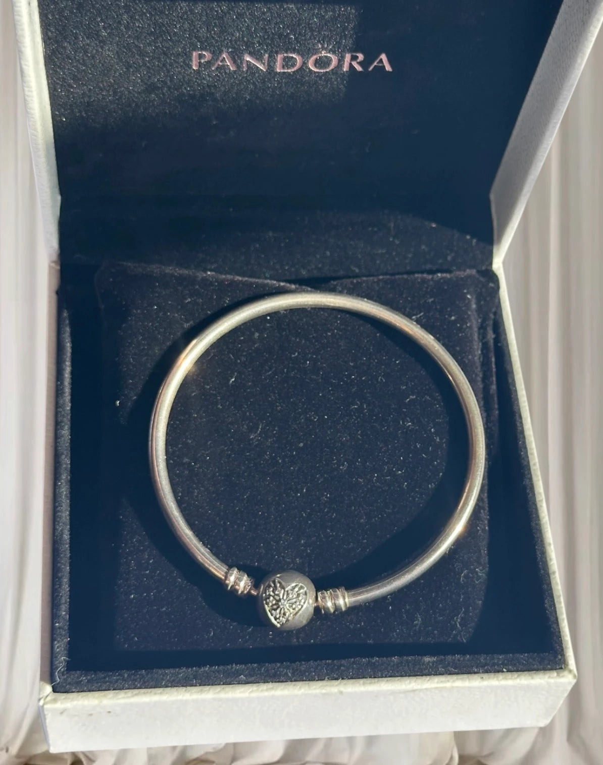 Pandora Moments Silver Bangle - Pavé Heart Clasp Bracelet - Image 5
