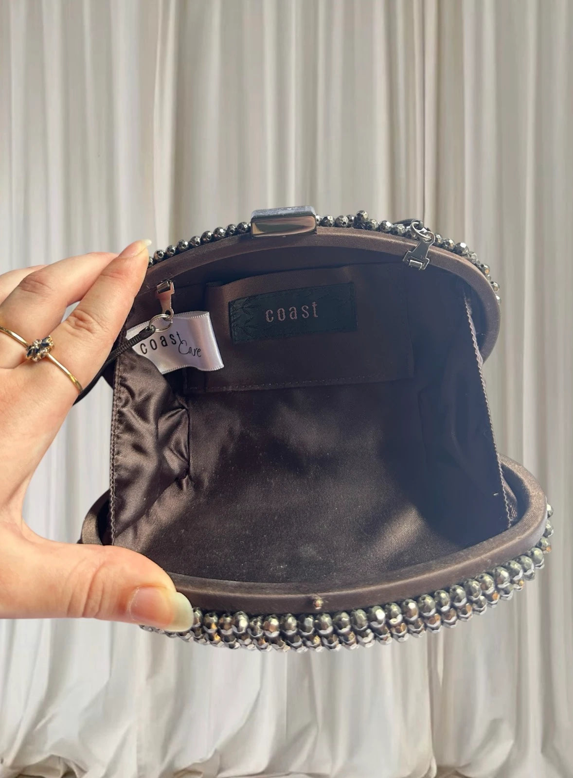 Coast Diamante Oval Clutch Bag - Silver Crystal Evening Minaudiere - Image 6