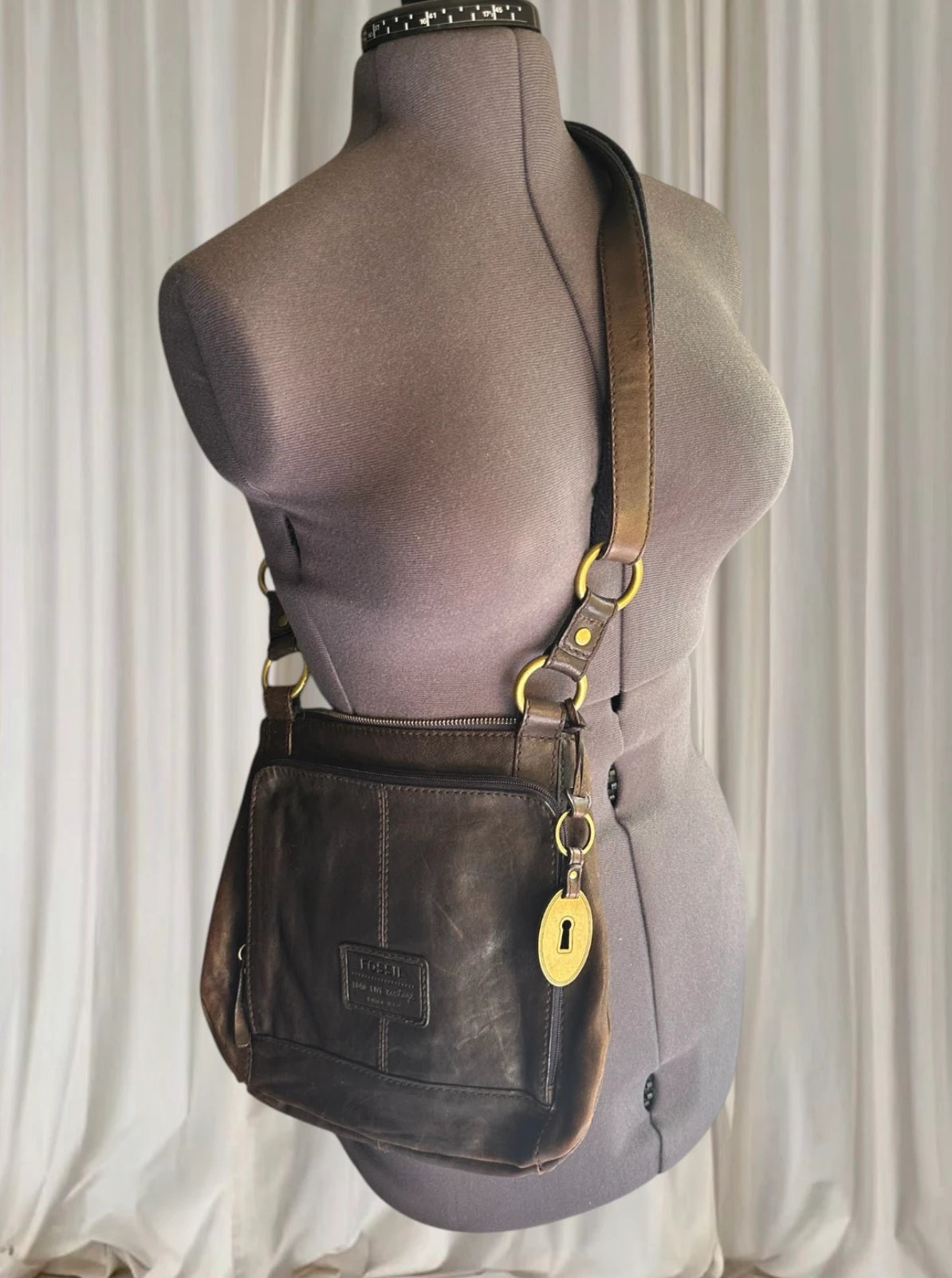 Fossil Key-Per Leather Crossbody Bag - Vintage Brown Shoulder Purse - Image 1