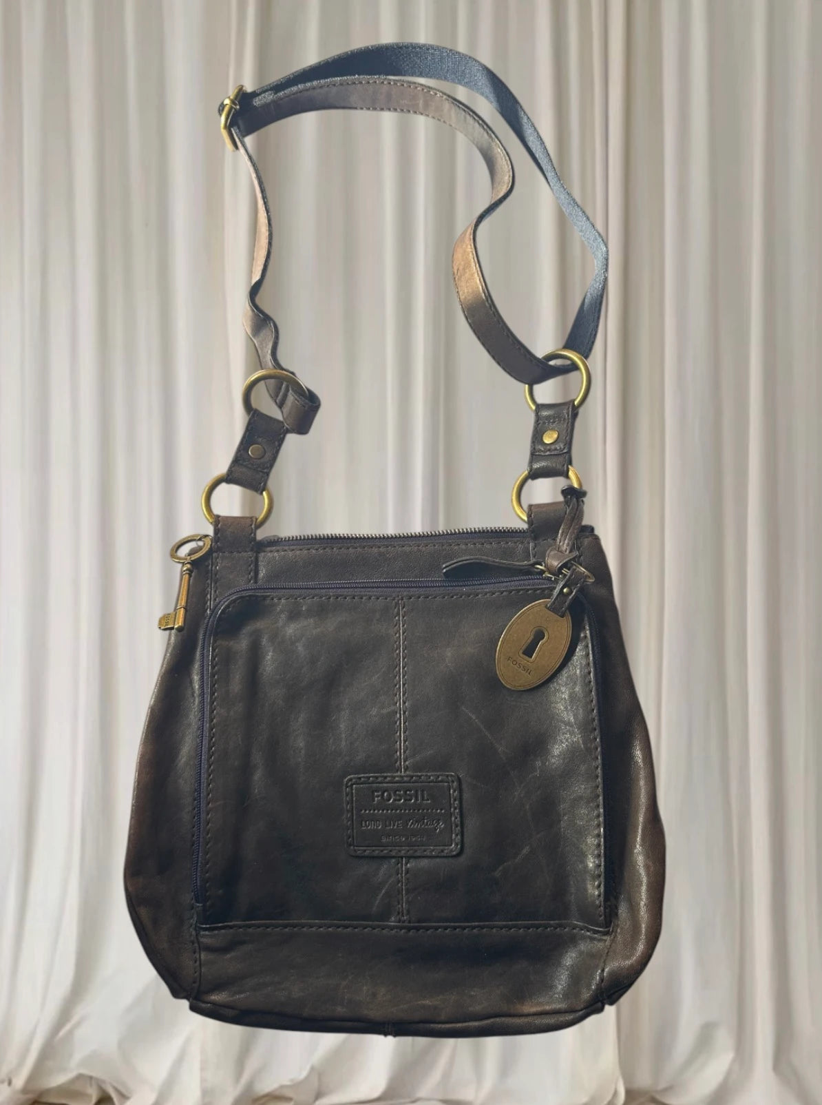 Fossil Key-Per Leather Crossbody Bag - Vintage Brown Shoulder Purse - Image 2