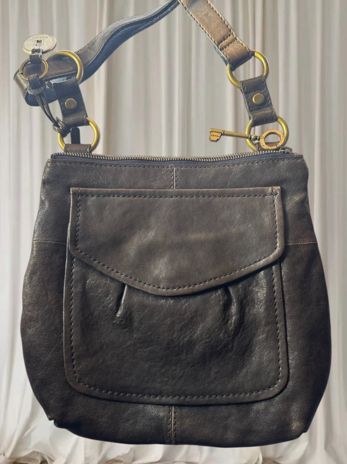 Fossil Key-Per Leather Crossbody Bag - Vintage Brown Shoulder Purse - Image 4