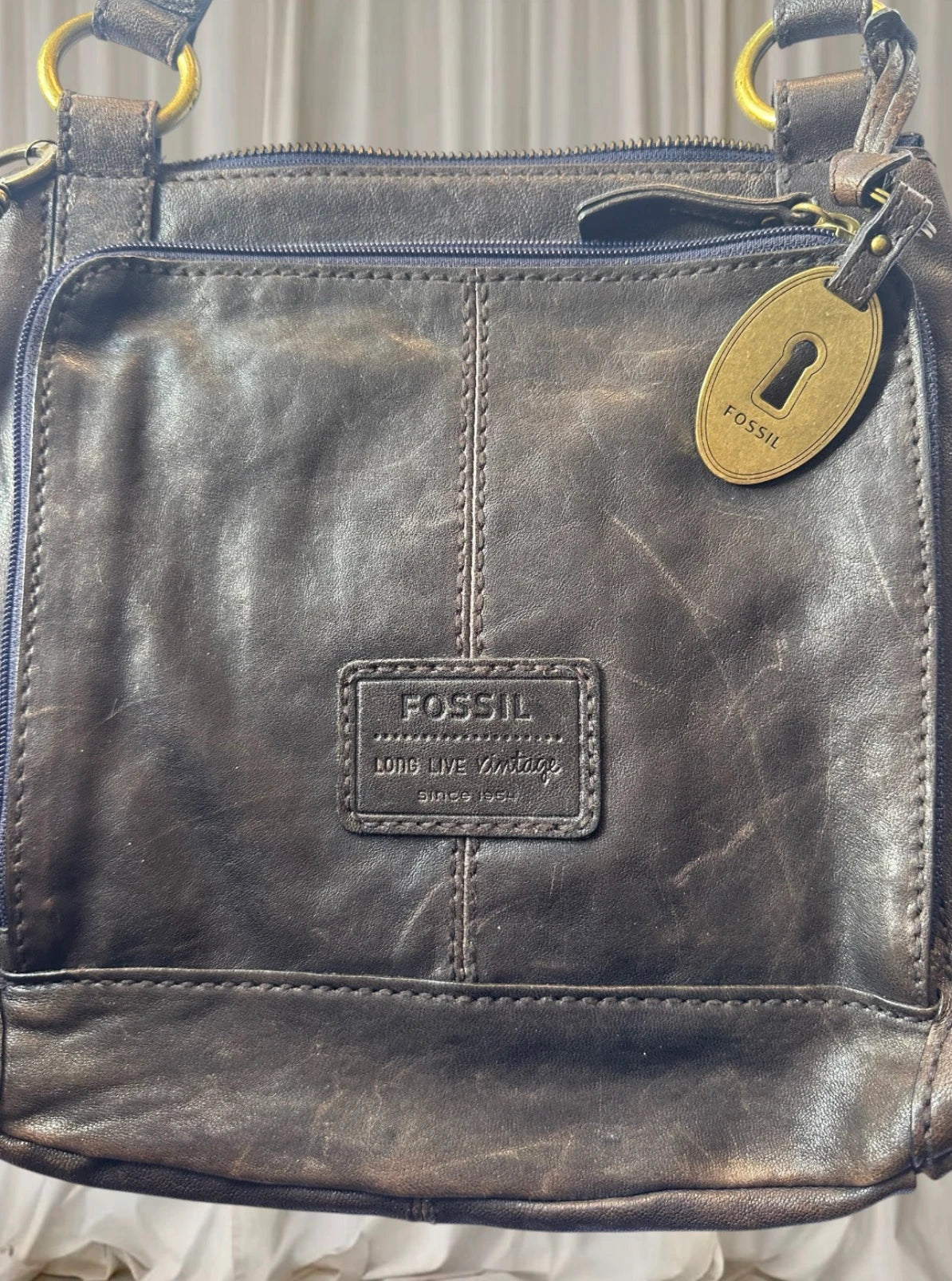 Fossil Key-Per Leather Crossbody Bag - Vintage Brown Shoulder Purse - Image 3