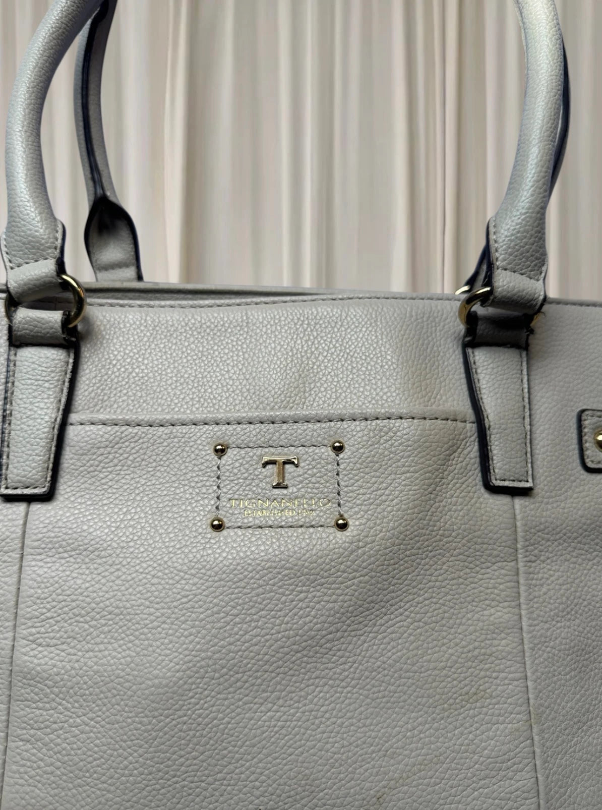 Tignanello Leather Tote Bag - Classic Beige Everyday Handbag - Image 4
