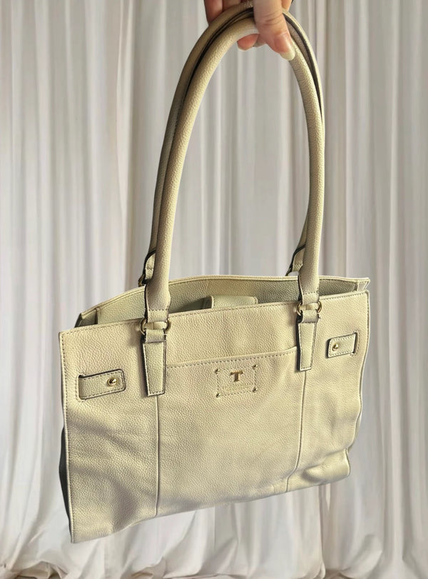 Tignanello Leather Tote Bag - Classic Beige Everyday Handbag - Image 1