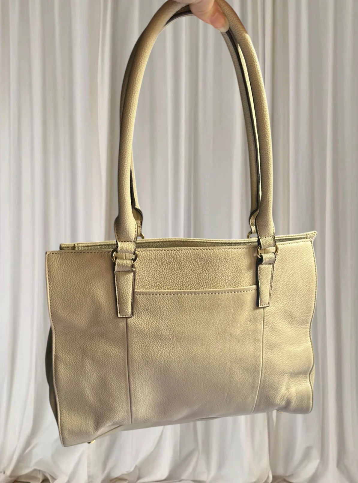 Tignanello Leather Tote Bag - Classic Beige Everyday Handbag - Image 2