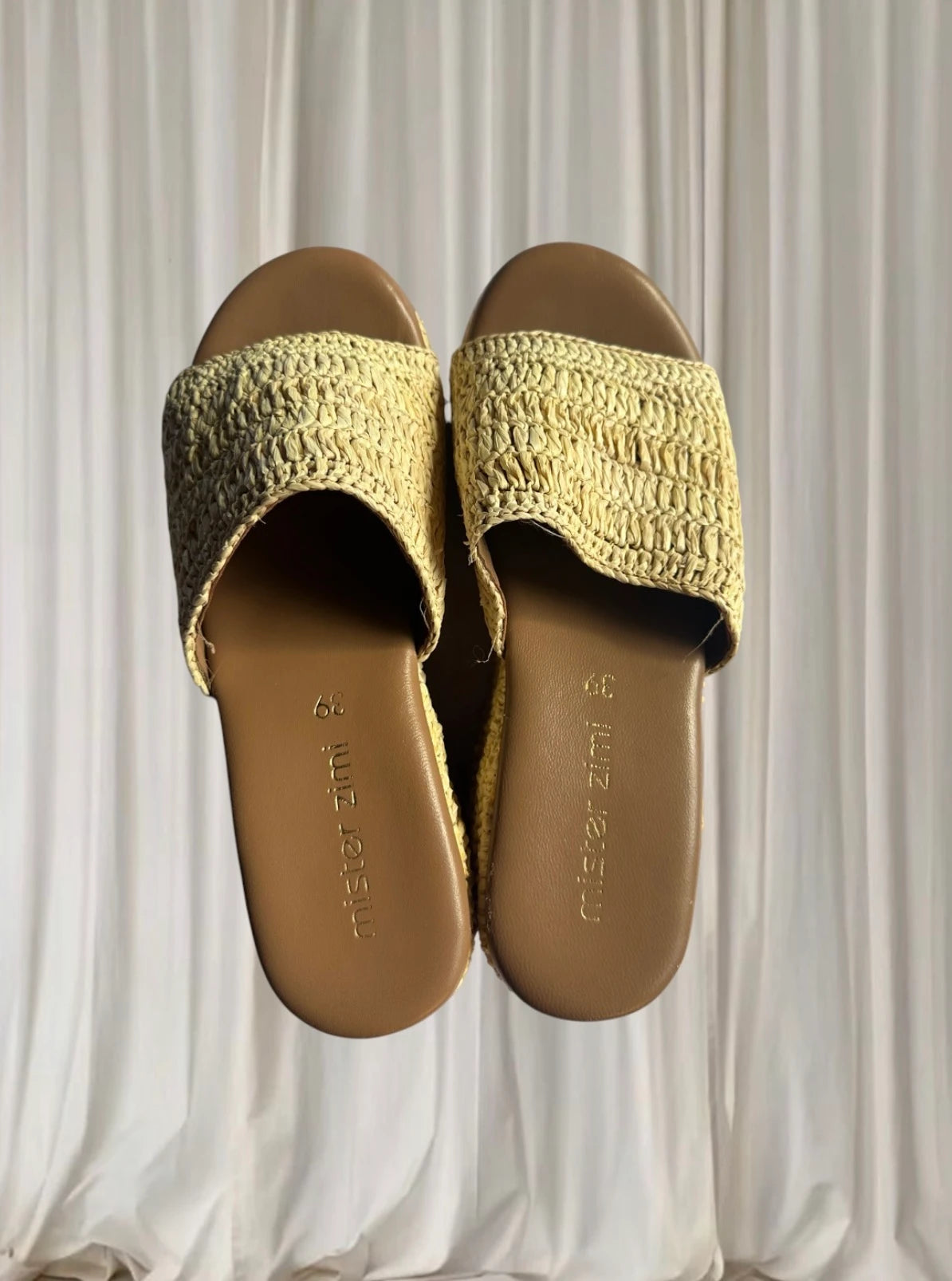 Mister Zimi Woven Raffia Platform Slides - Comfortable Beige Wedge Sandals 39 - Image 4