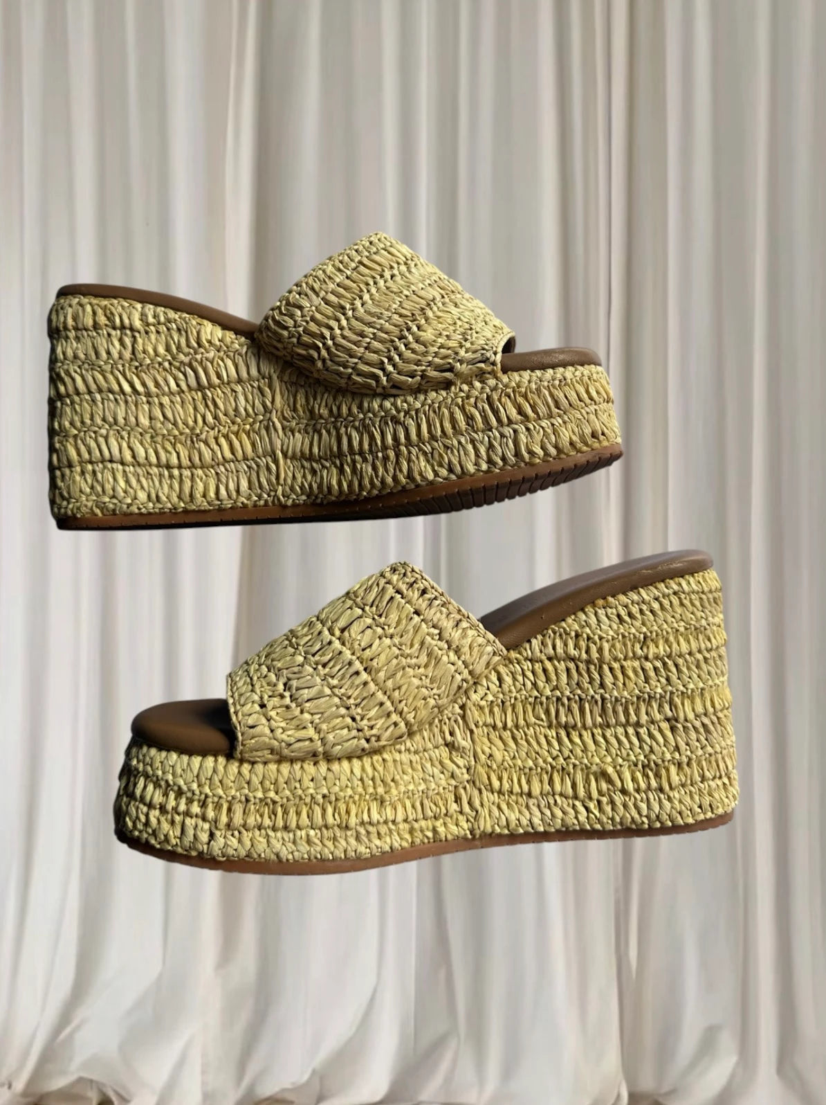 Mister Zimi Woven Raffia Platform Slides - Comfortable Beige Wedge Sandals 39 - Image 6