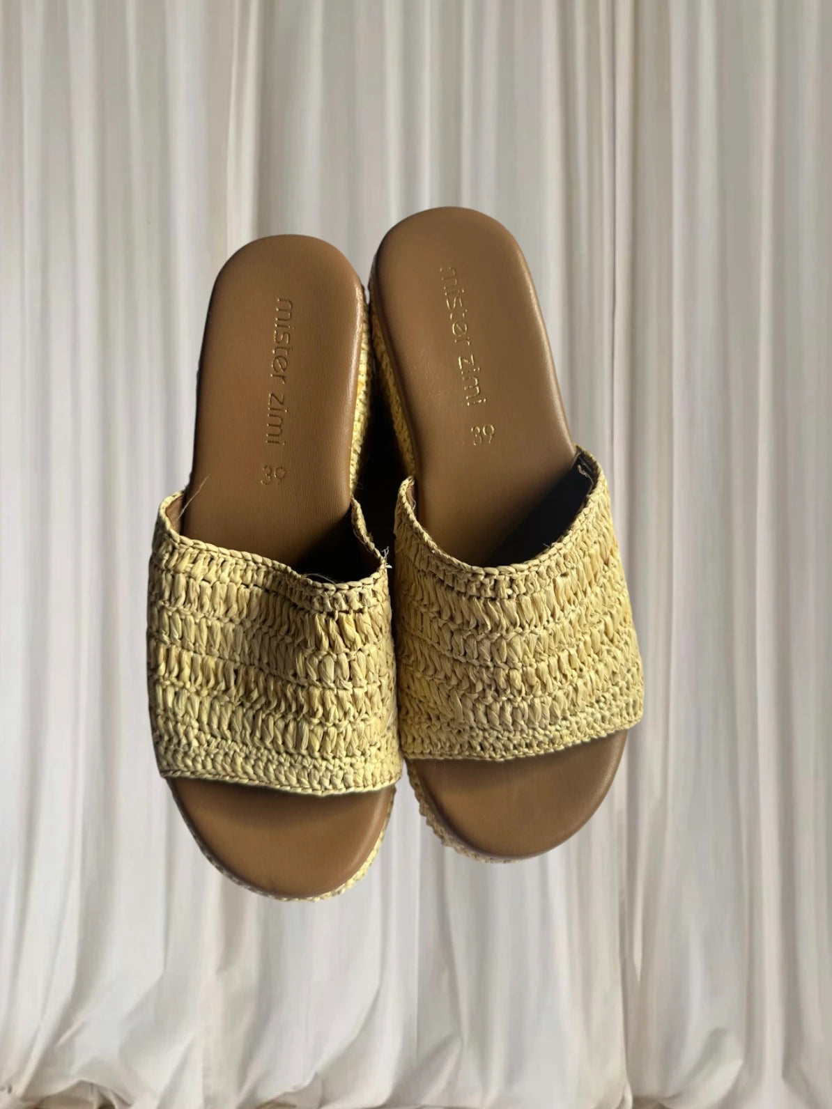Mister Zimi Woven Raffia Platform Slides - Comfortable Beige Wedge Sandals 39 - Image 5