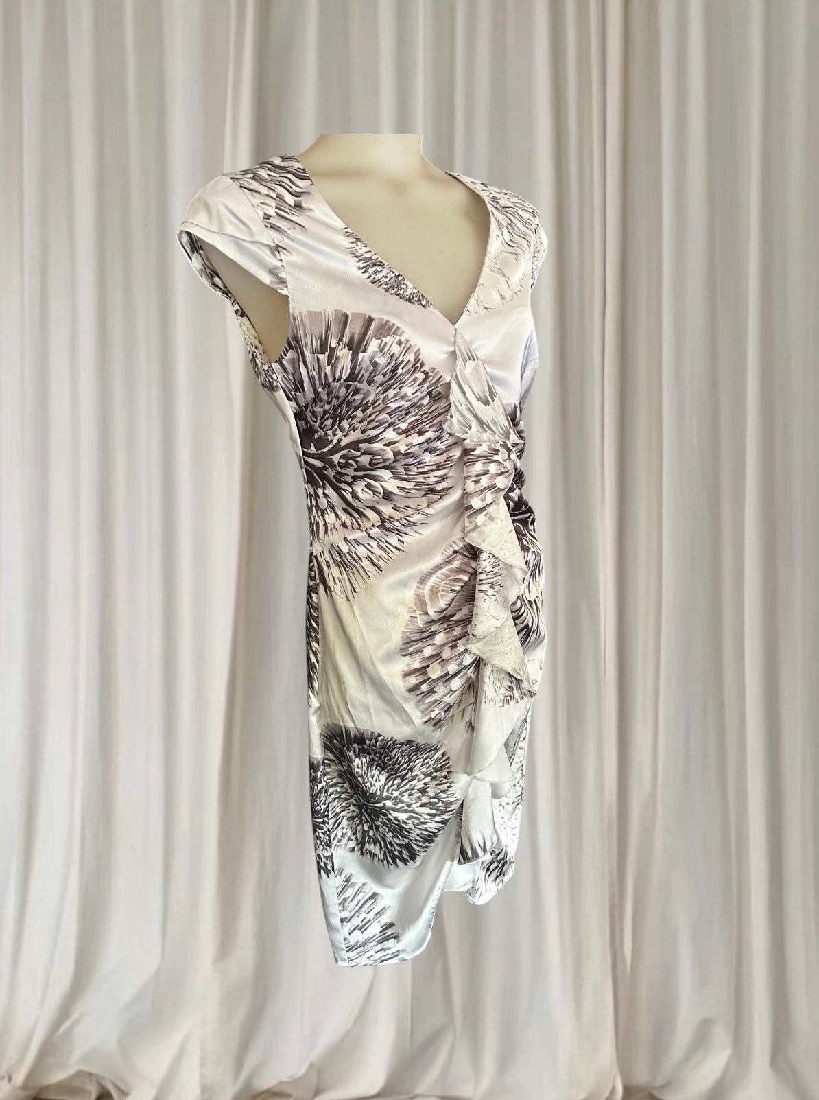 Charlie Brown Satin Midi Dress - Elegant Ruched Floral Print - Image 1