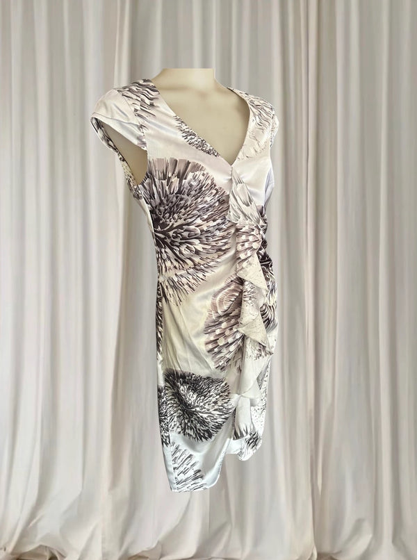 Charlie Brown Satin Midi Dress - Elegant Ruched Floral Print - Image 1