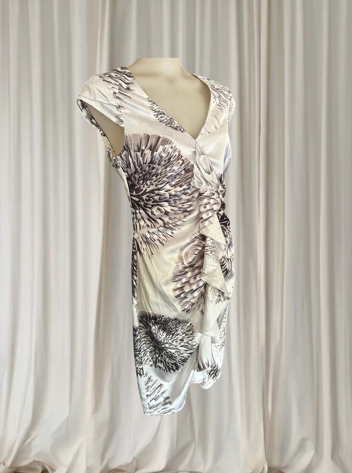 Charlie Brown Satin Midi Dress - Elegant Ruched Floral Print - Image 1