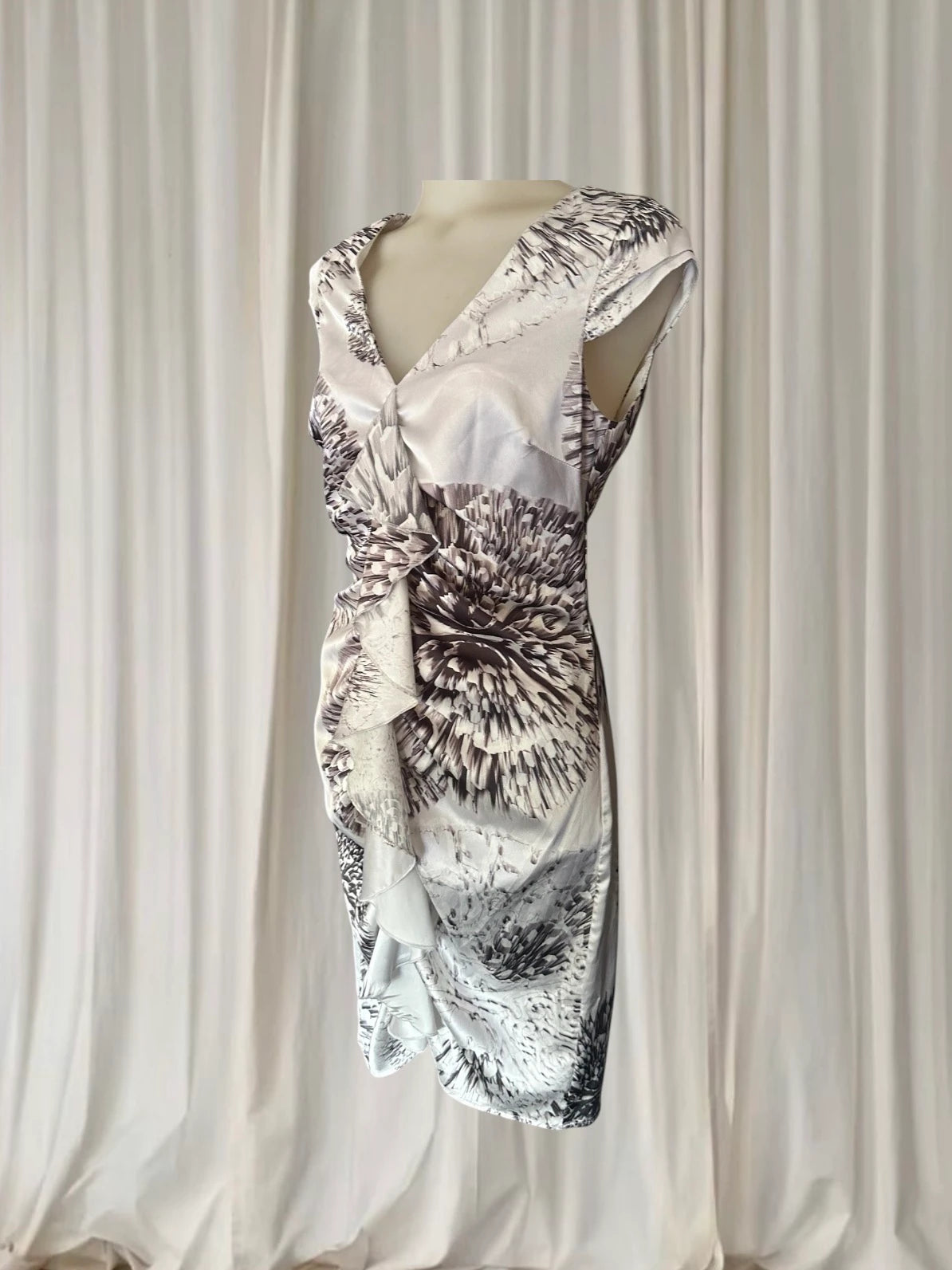 Charlie Brown Satin Midi Dress - Elegant Ruched Floral Print - Image 2