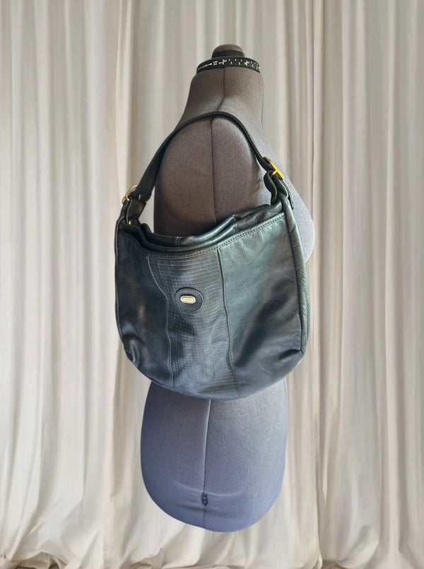 Oroton Shoulder Bag - Vintage Black Leather With Gold Tone Hardware - Image 1