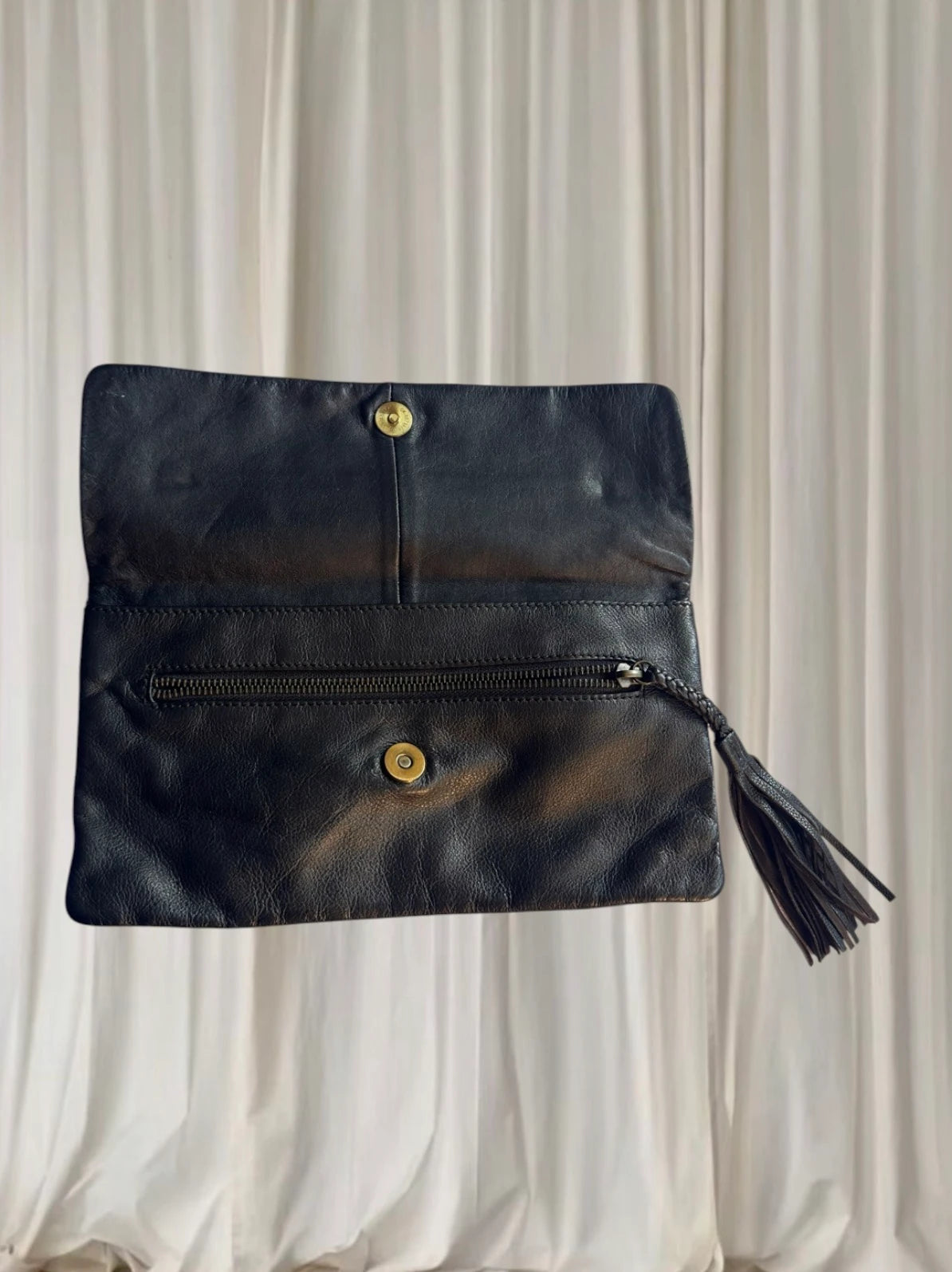 David Lawrence Leather Clutch - Sophisticated Foldover Design with Tassel - Image 2