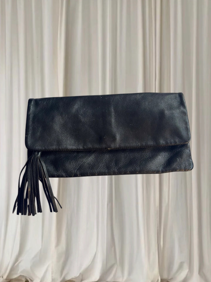 David Lawrence Leather Clutch - Sophisticated Foldover Design with Tassel - Image 1